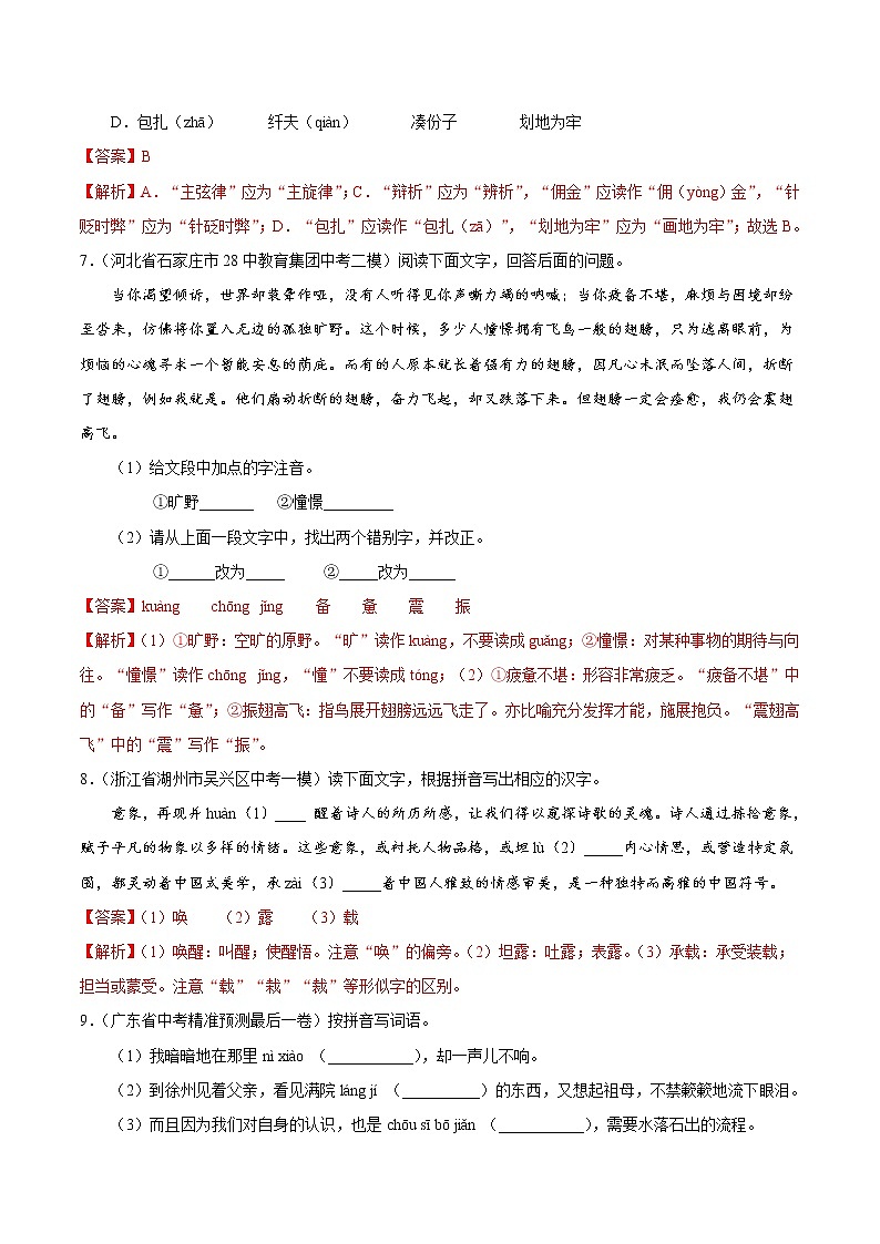 中考语文一轮复习考点练习考点02 字形 (教师版)第3页