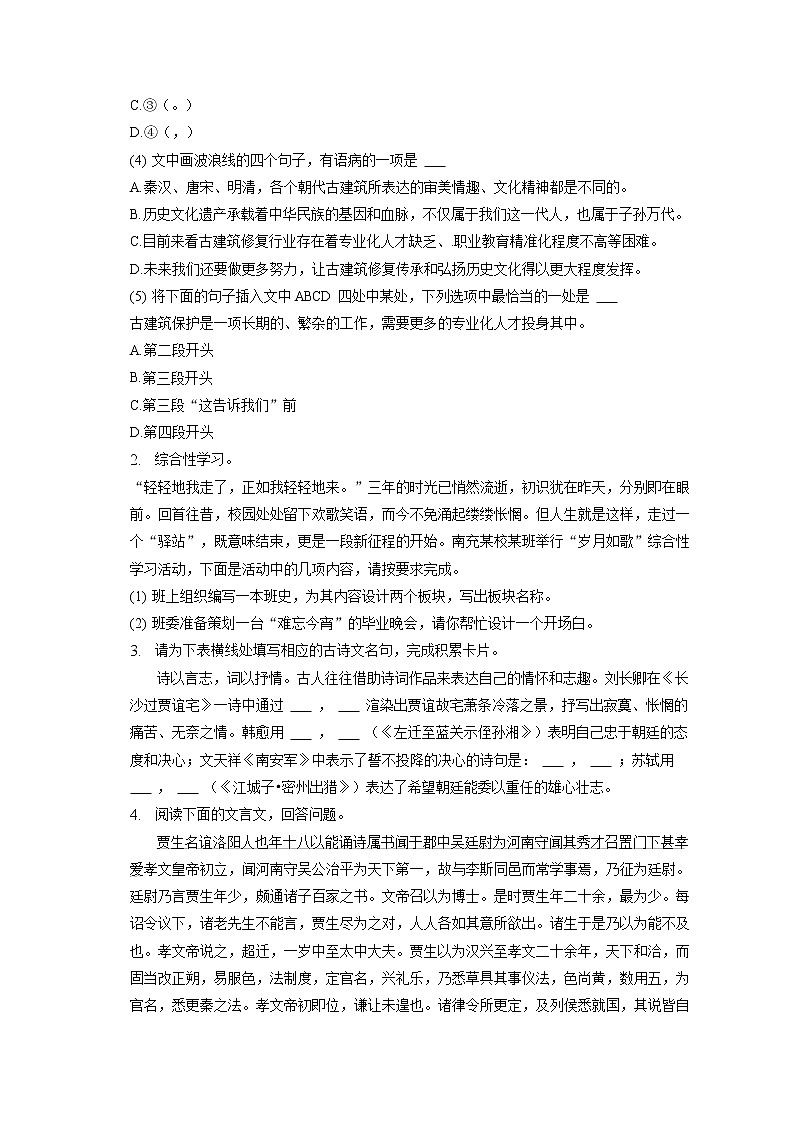 2023年湖北省黄石市大冶市还地桥镇教联体中考语文联考试卷(含答案解析)02