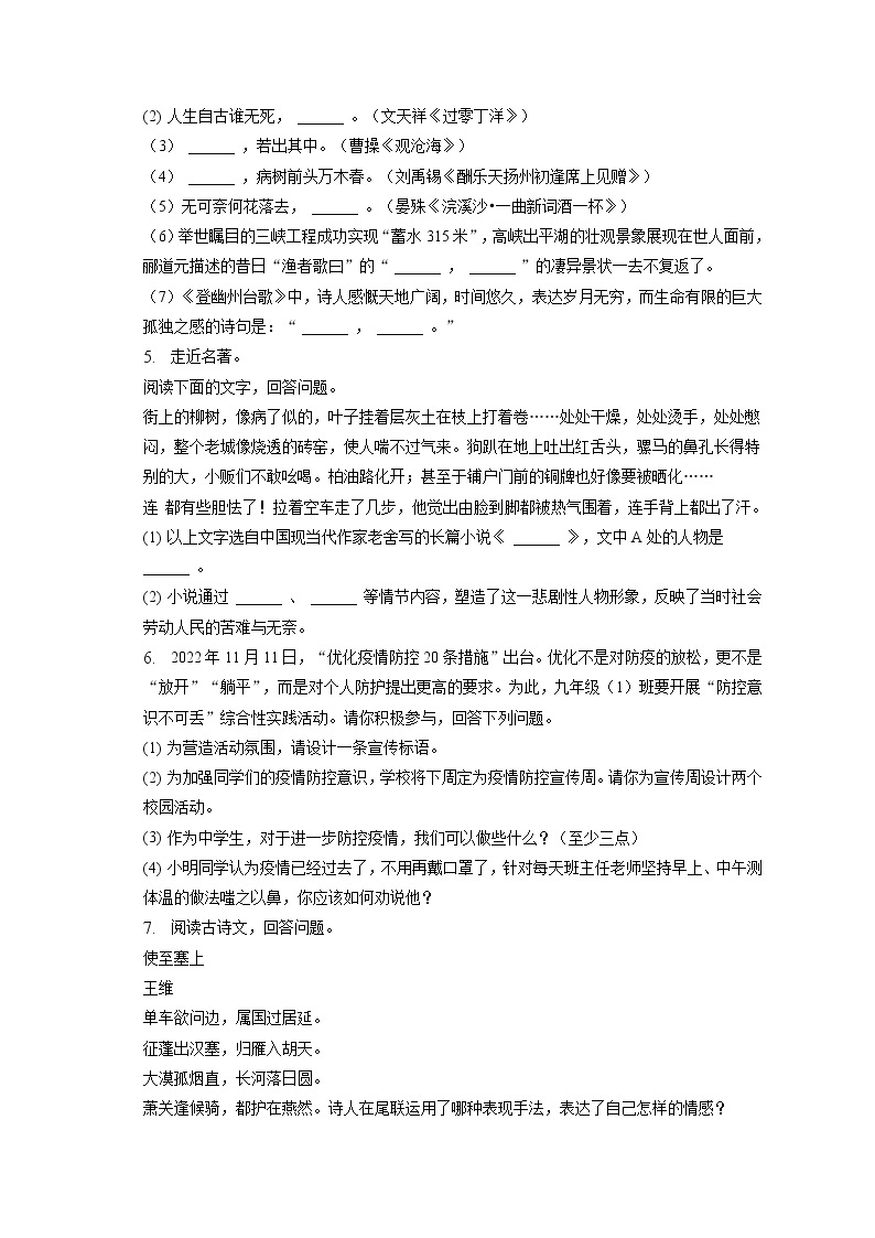 2023年黑龙江省鸡西市虎林实验中学中考语文一模试卷（含答案解析）02