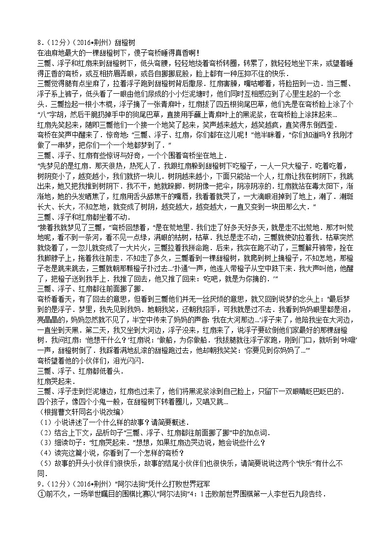 2016年荆州市中考语文试题解析版03
