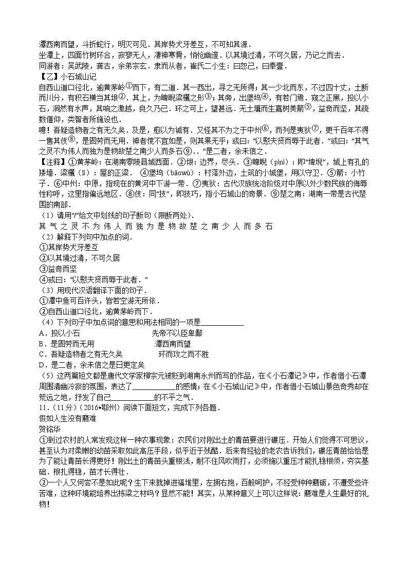 2016年鄂州市中考语文试题解析版03