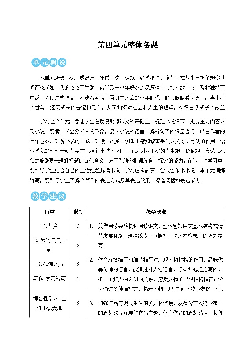 人教版9语上 第4单元 15 故乡 PPT课件+教案01