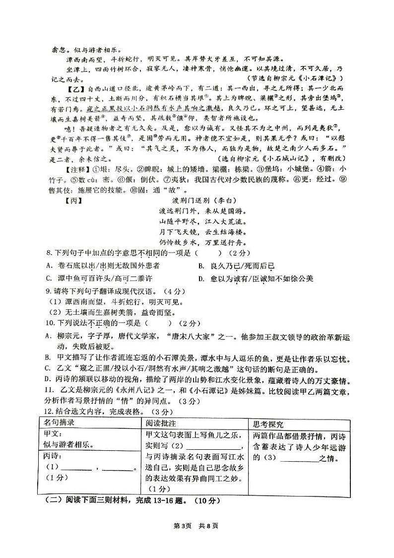 广东省深圳市龙岗区深圳中学龙岗学校2022-2023学年九年级下学期期中语文试题03