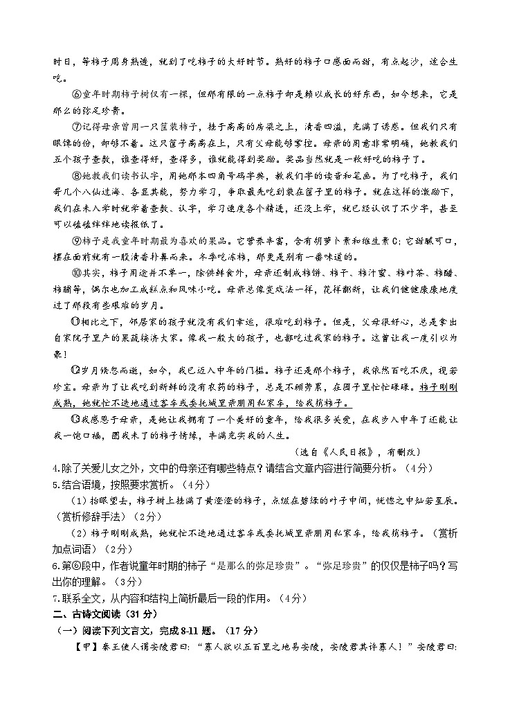 2023年四川省泸州市泸县太伏镇太伏初级中学校中考模拟语文试题(含答案)第3页