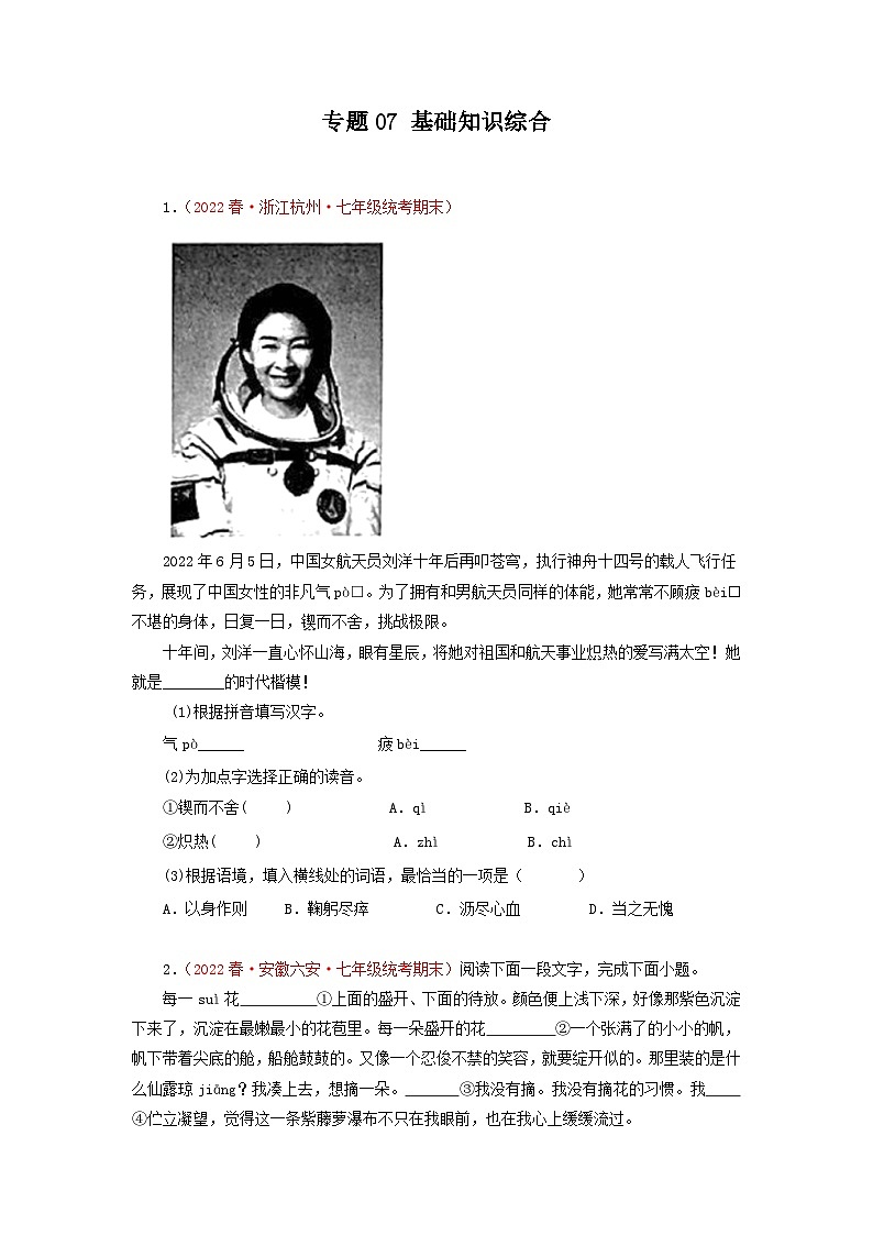 专题07 基础知识综合-2022-2023学年七年级语文下学期期末备考专题复习(全国通用)第1页