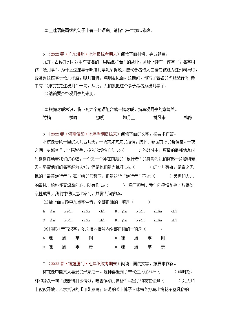 专题07 基础知识综合-2022-2023学年七年级语文下学期期末备考专题复习(全国通用)第3页