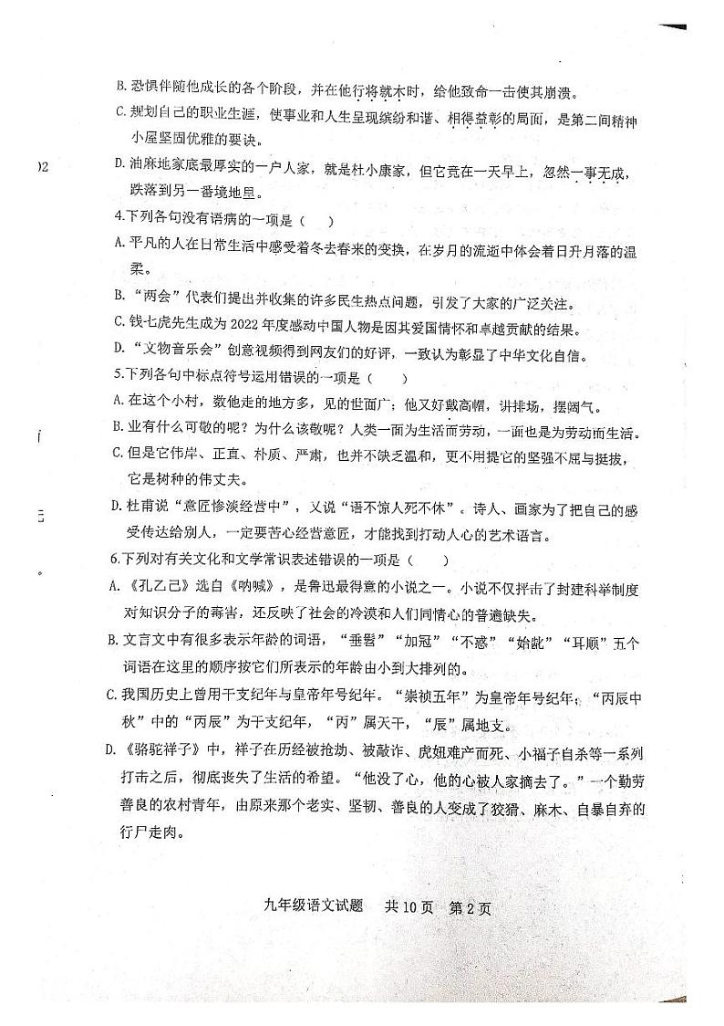 2023年山东省泰安市宁阳县中考二模语文试题第2页