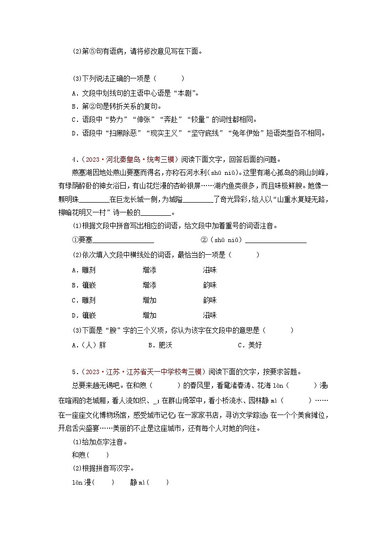 专题04基础知识综合-2023年中考语文三模试题分项汇编(全国通用)第2页
