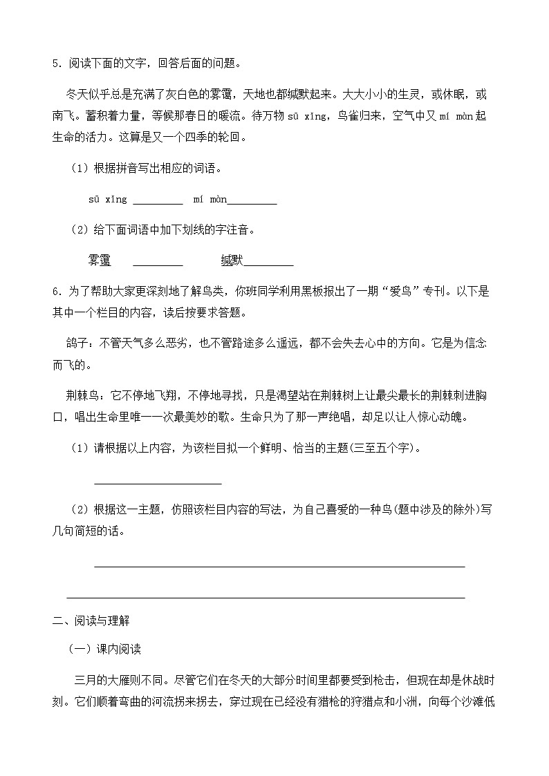 部编版语文八年级下册《大雁归来》同步练习(含答案)第2页