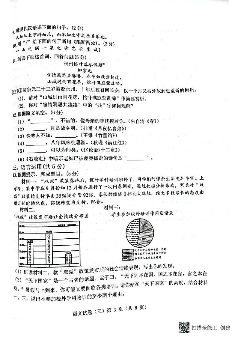 2023年山东济宁市梁山县寿张集镇中学中考模拟语文试题第3页