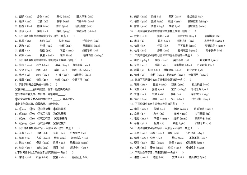 考点1:字音-2023届中考备考语文(A3 word版)第2页