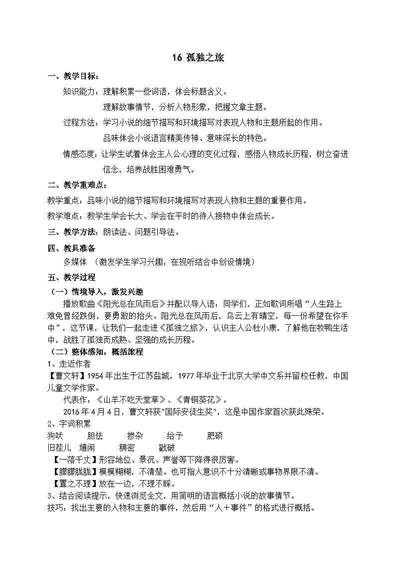 16 孤独之旅(教案)01
