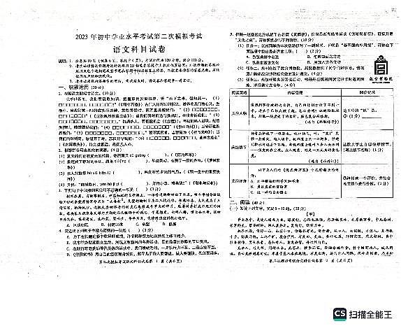 广东省揭阳市榕城区初中学业水平考试第二次模拟考试语文科试题+答题卡+答案01