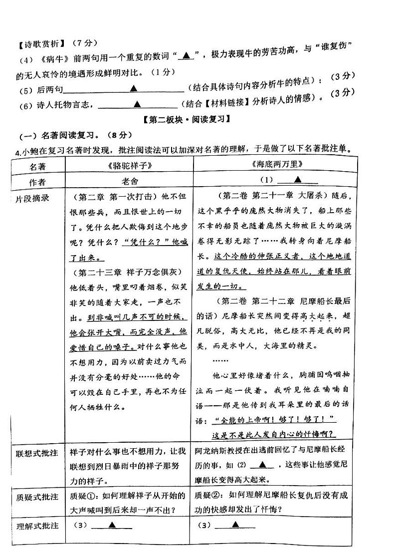 浙江省温州市瑞安市瑞安市莘塍镇第一中学2022-2023学年七年级下学期5月月考语文试题第3页