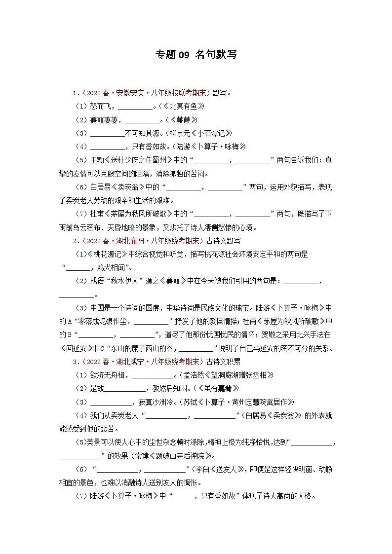 专题09 名句默写-2022-2023学年八年级语文下册期末专项复习第1页