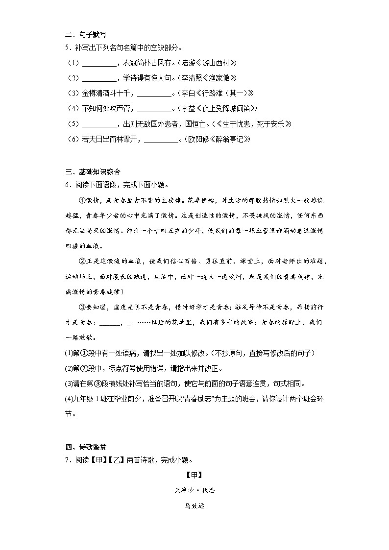 2023年山东省临沂市沂南县中考二模语文试题(含答案)02
