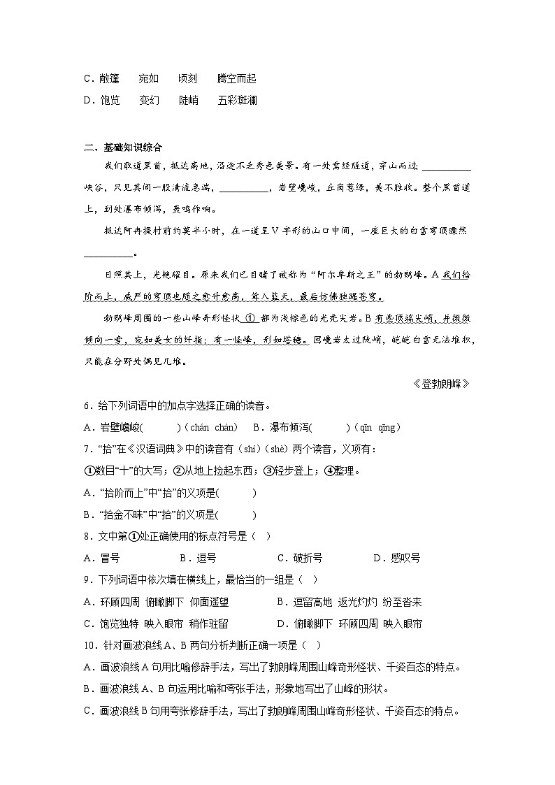 19.登勃朗峰暑假复习课课练部编版语文八年级下册02