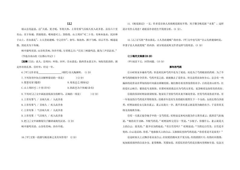 2023年吉林省大安市乐胜乡中学校中考第五次模拟测试语文试题(含答案)第2页