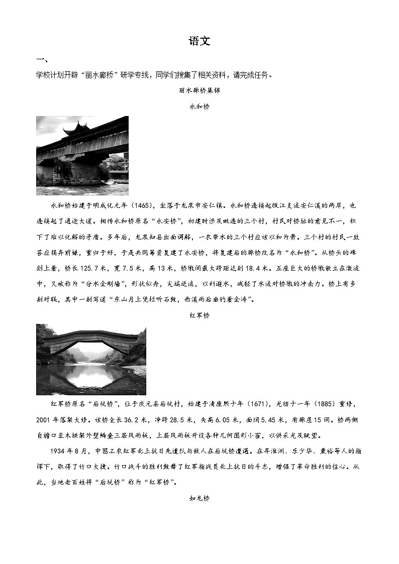 2023年浙江省丽水市中考语文真题(原卷版)第1页