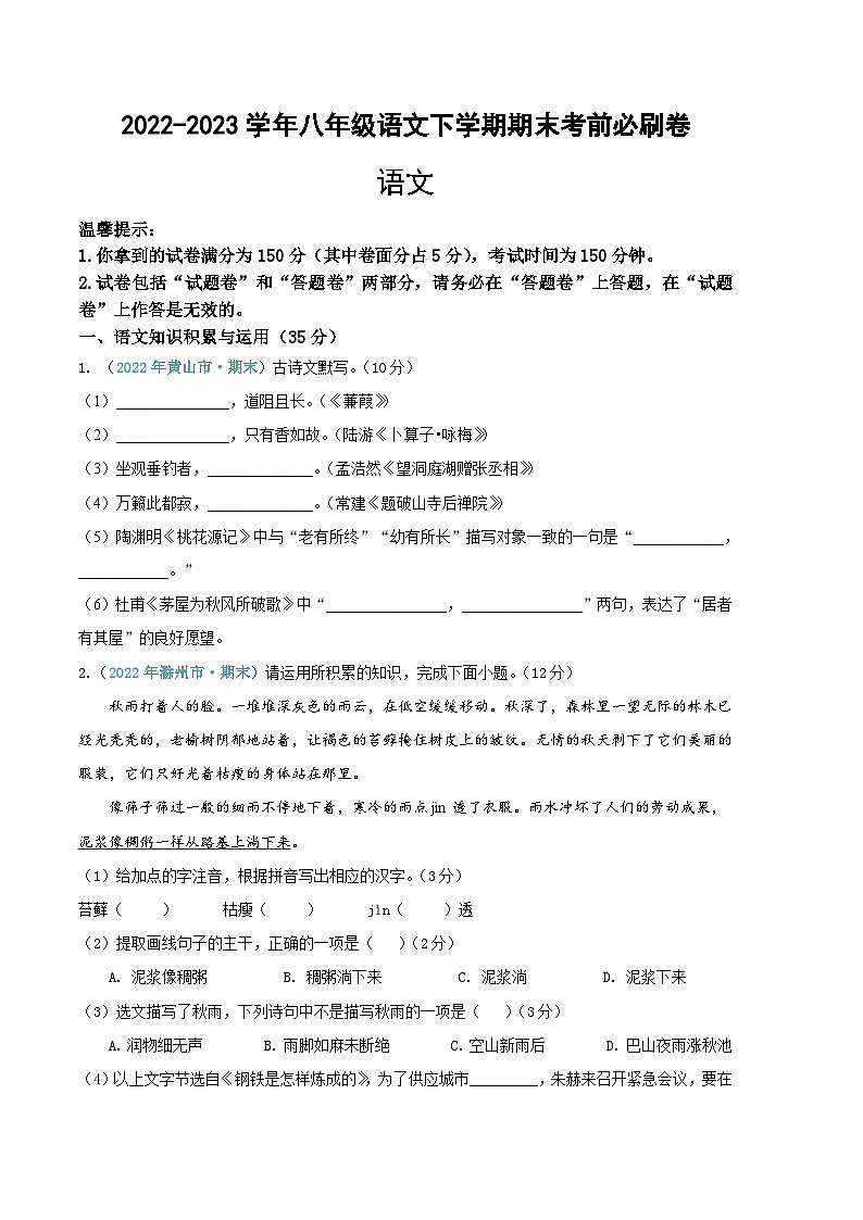 语文(安徽卷)-(考试版)A4第1页