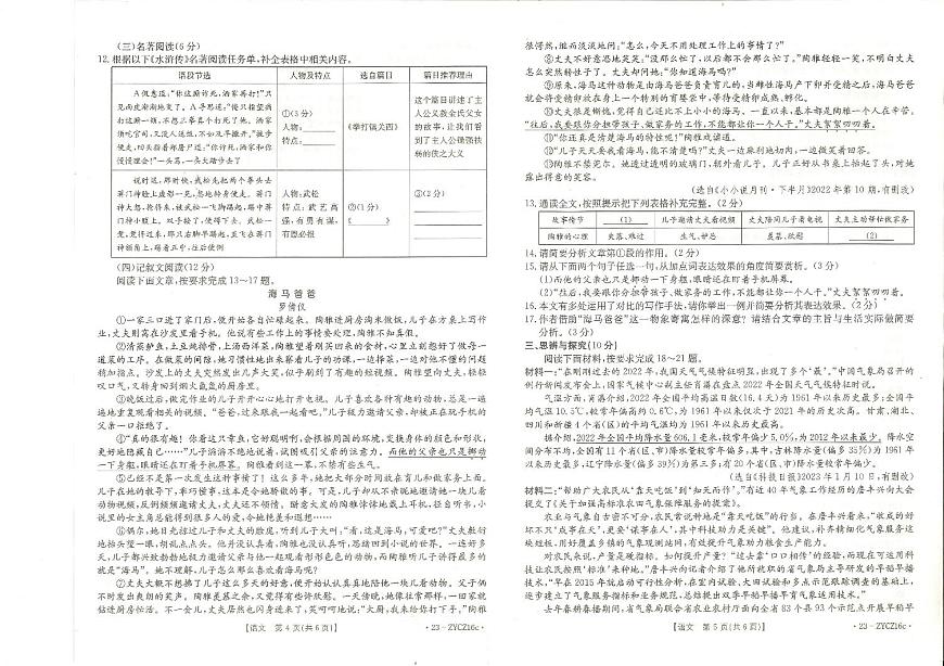 2023年海南省部分學校九年級下學期（6月）初中學業(yè)水平調(diào)研考試語文試題第3頁
