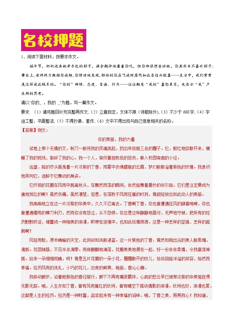 2023年中考作文之热点省份押题预测（四川）(原卷+解析)03