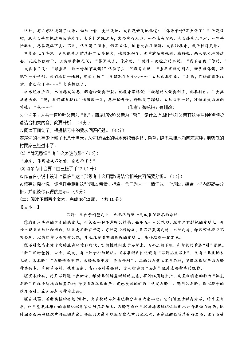 2023年河南省平顶山市鲁山县中考一模语文试题(含答案)第3页