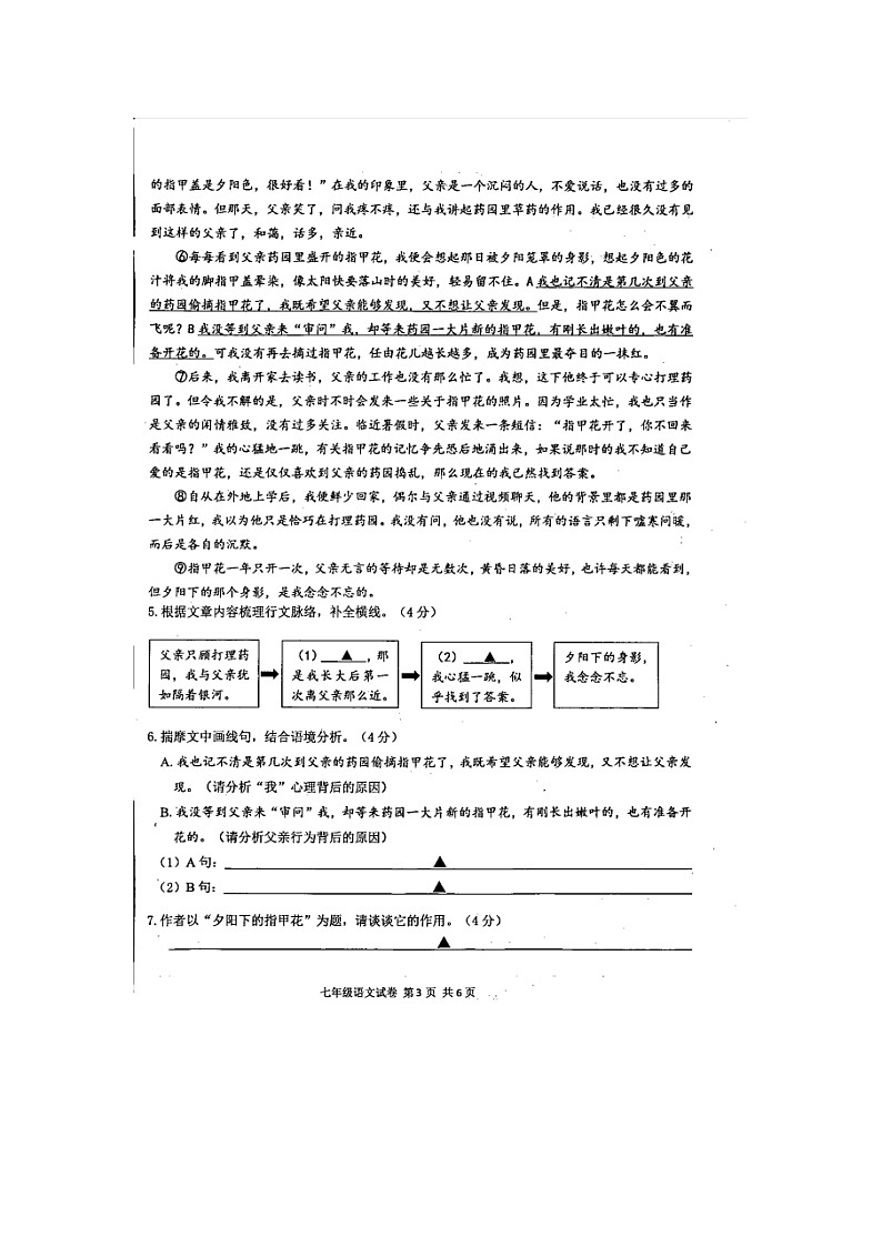 浙江省绍兴市新昌县2022-2023学年七年级下学期期末学业水平监测语文试题第3页
