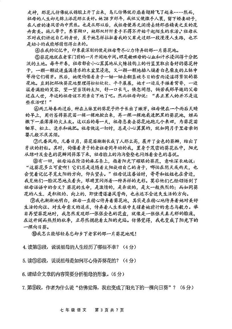 湖北省武汉市青山区2022-2023学年七年级下学期期末考试语文试卷第3页