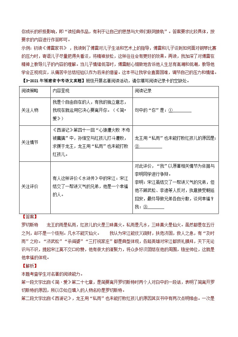专题03 名著阅读-学易金卷:5年(2019-2023)中考1年模拟语文真题分项汇编(福建专用)(解析版)第2页