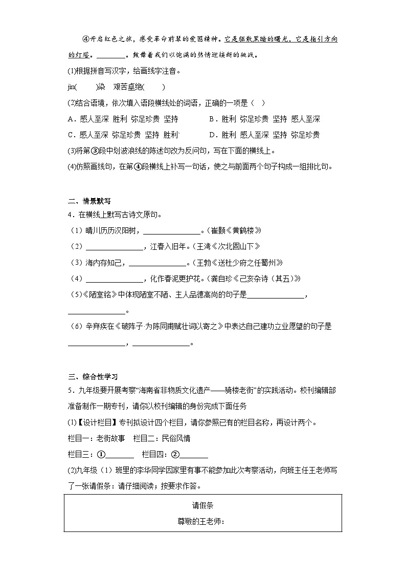 2023年海南省海口市美兰区海南师范大学附属中学中考三模语文试题(含解析)02