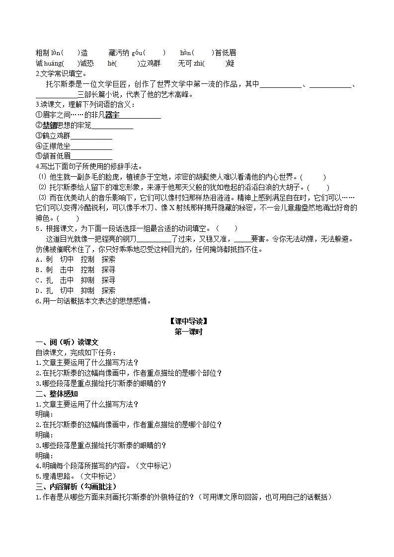 【核心素养】部编版初中语文八年级上册8《列夫.托尔斯泰》 课件+教案+同步测试(含答案)+导学案(师生版)02