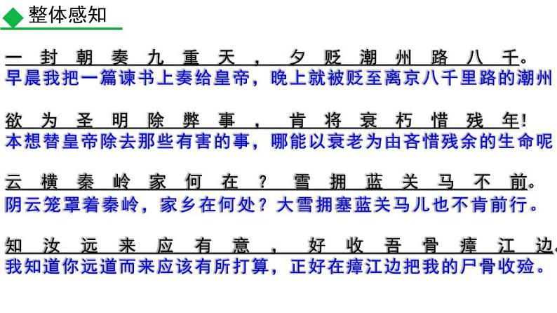 九上课外古诗左迁至蓝关示侄孙湘同步课件06