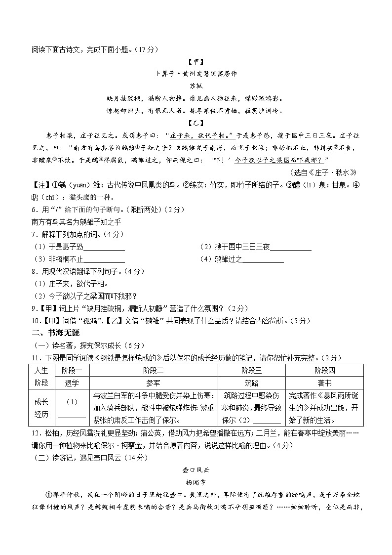 山东省临沂市郯城县2022-2023学年八年级下学期期末语文试题(含答案)第2页
