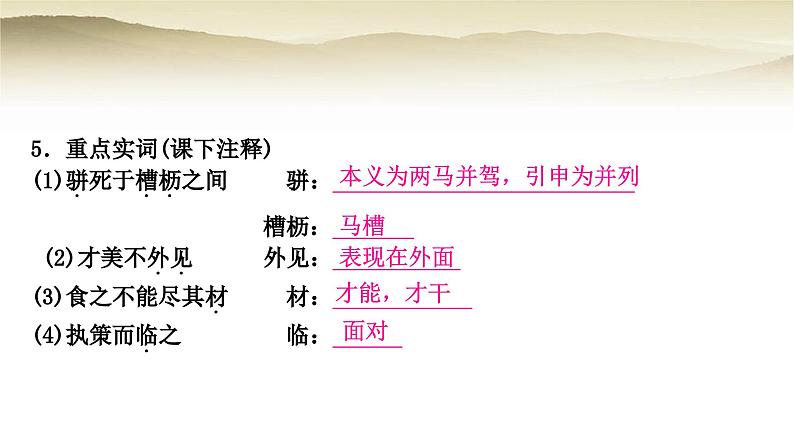 中考语文复习文言文基础储备练18马说教学课件第5页