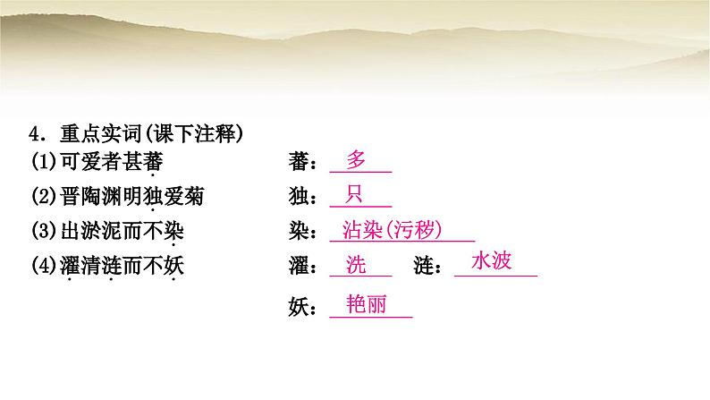 中考语文复习文言文基础储备练31爱莲说教学课件第4页