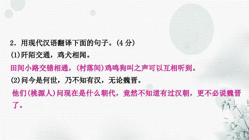 中考语文复习课标文言文阅读(九)桃花源记作业课件第3页