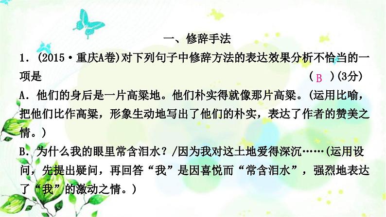中考语文复习知识及运用专题六修辞、仿写、补写教学课件第3页