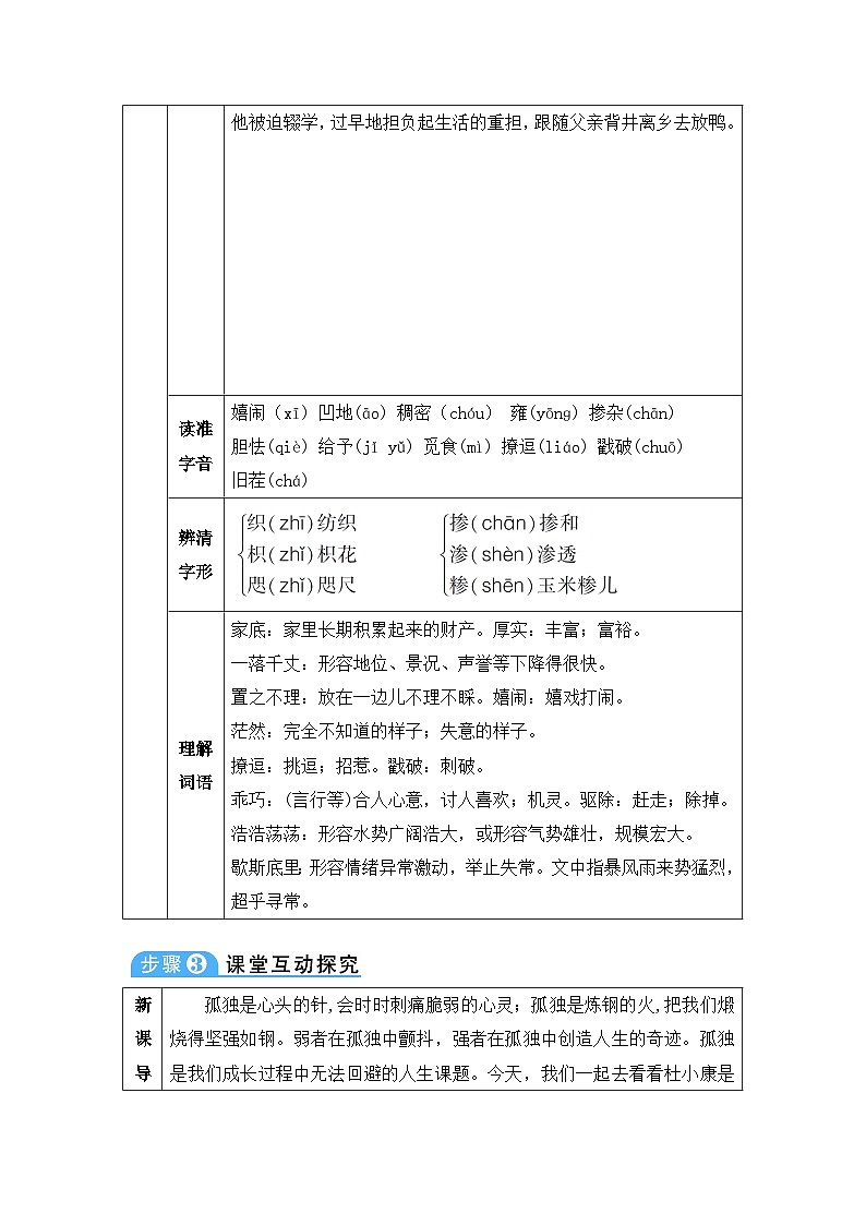 人教部編版語文九年級上冊 孤獨之旅-教案第2頁