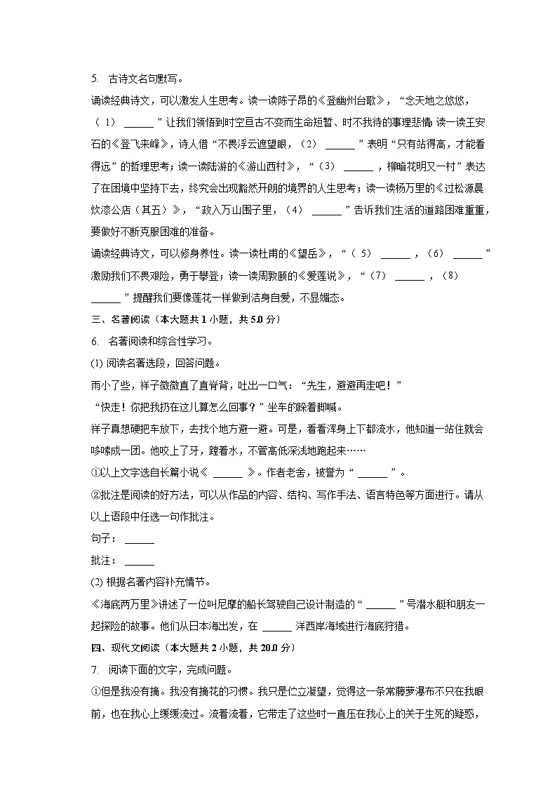 2022-2023学年新疆塔城地区沙湾市七年级(下)期末语文试卷(含解析)第2页