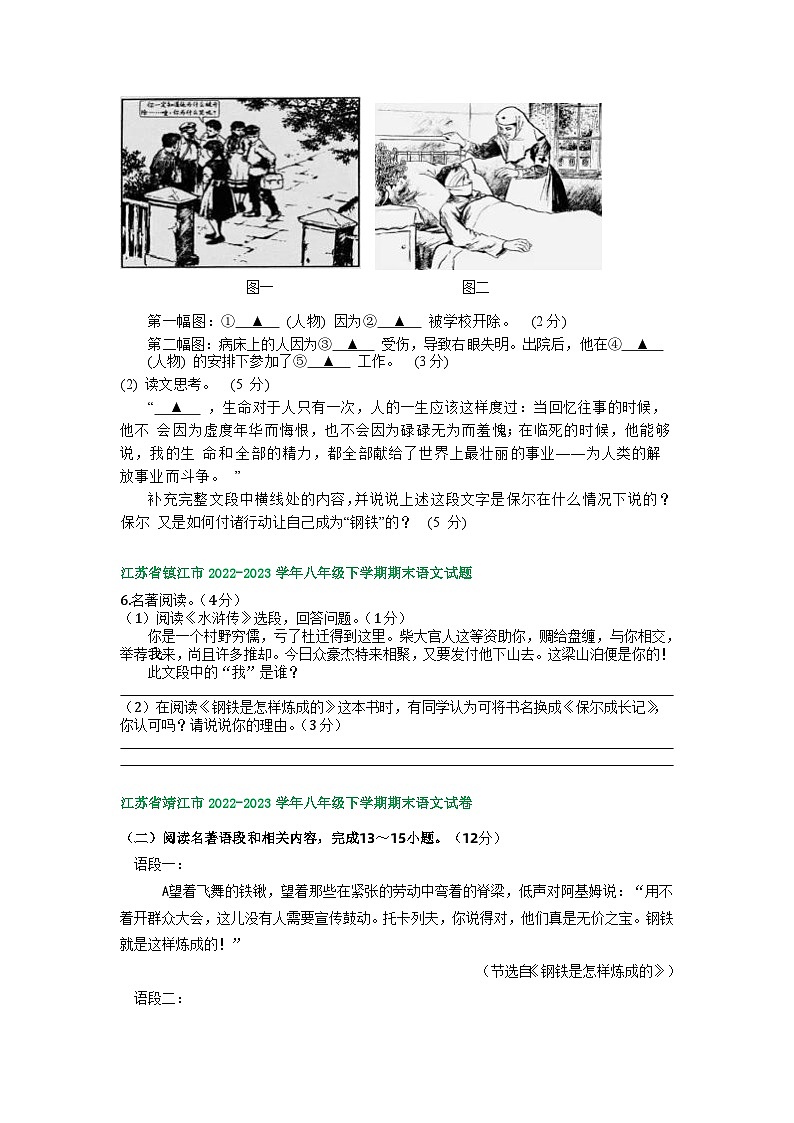 江苏省部分地区2022-2023学年下学期八年级语文期末试卷汇编:名著阅读02