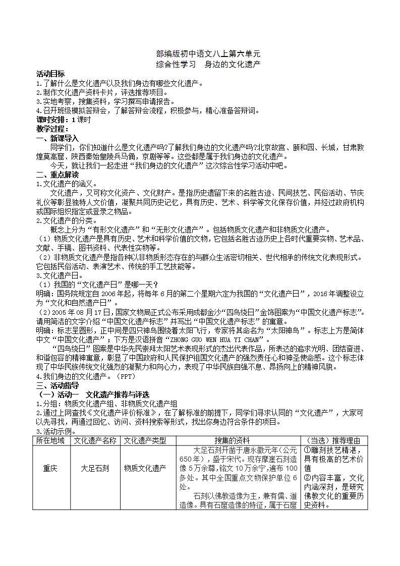 【核心素养】部编版初中语文八上第六单元综合性学习《身边的文化遗产》（课件+教案）01