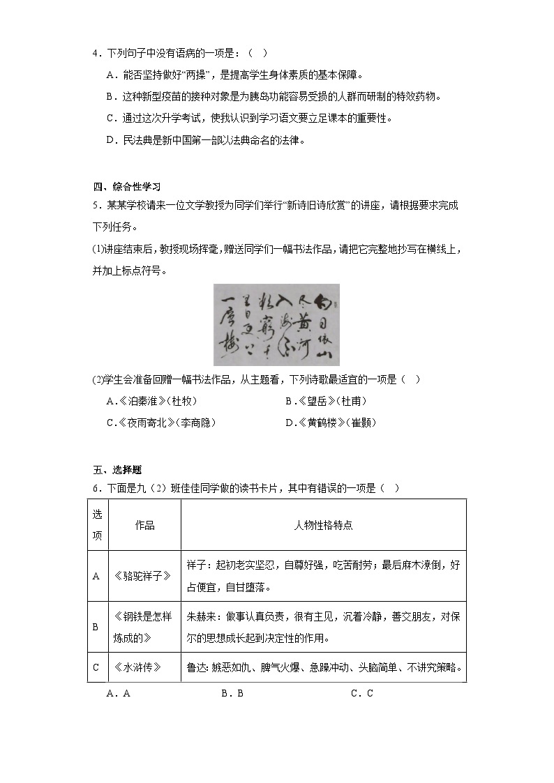 广东省汕头市潮阳区2022-2023学年九年级上学期期末语文试题（含答案）02