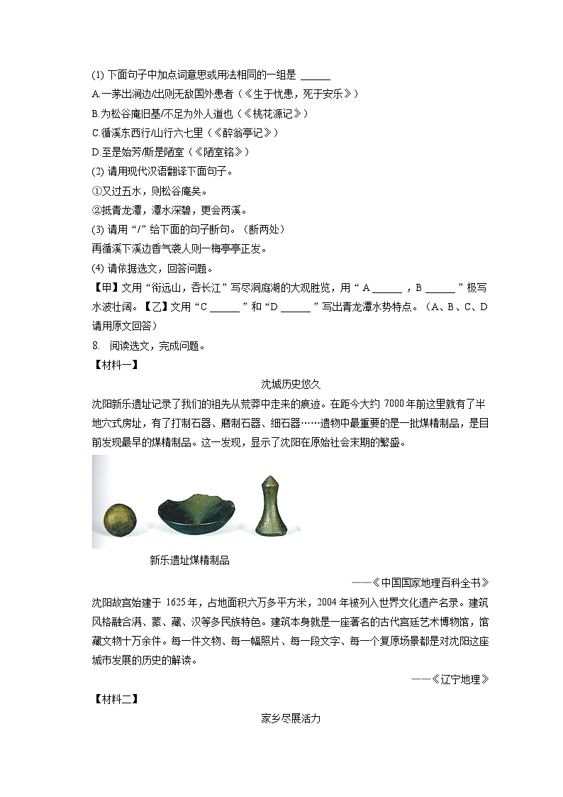 2023年辽宁省沈阳市中考语文试卷(含答案解析)03