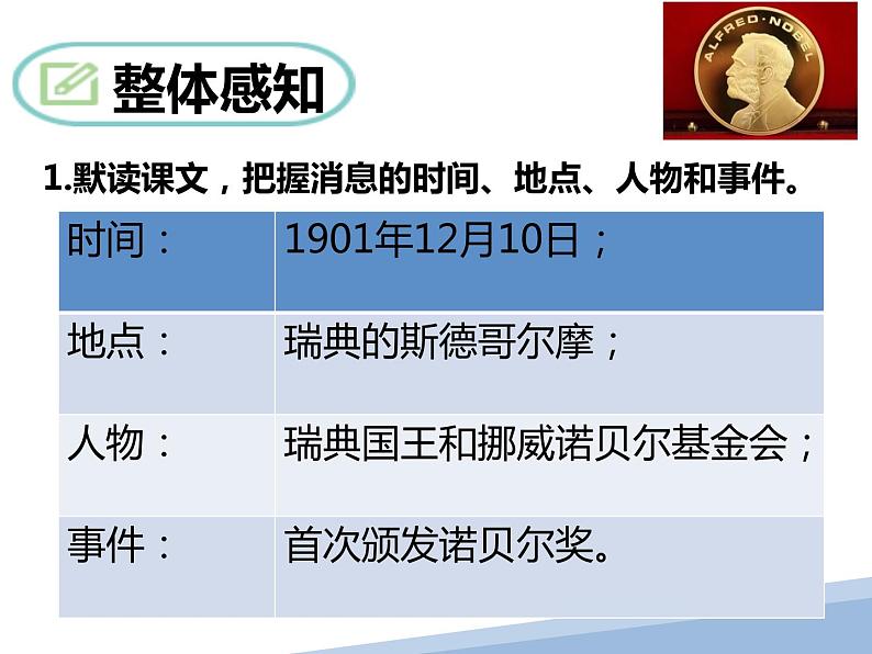 1-2《首届诺贝尔奖颁发》课件人教版八年级语文上册第一单元第6页