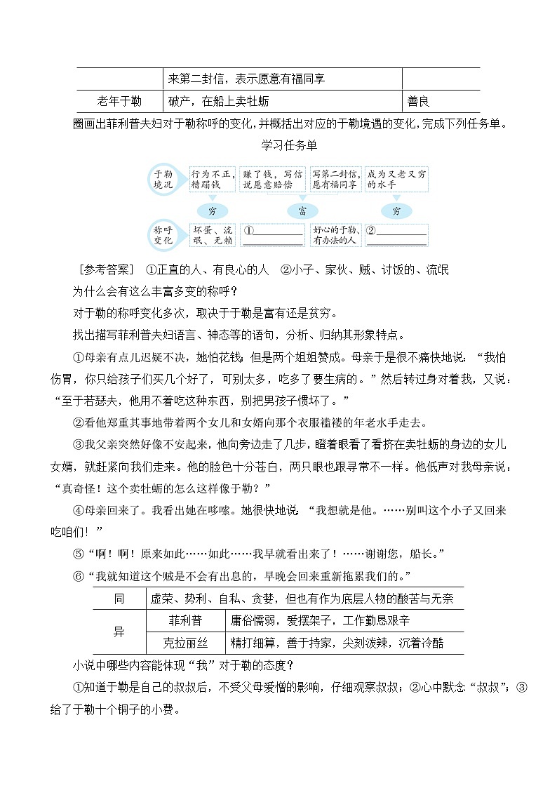 【同步教案】部编版语文九年级上册-16 我的叔叔于勒 教案03