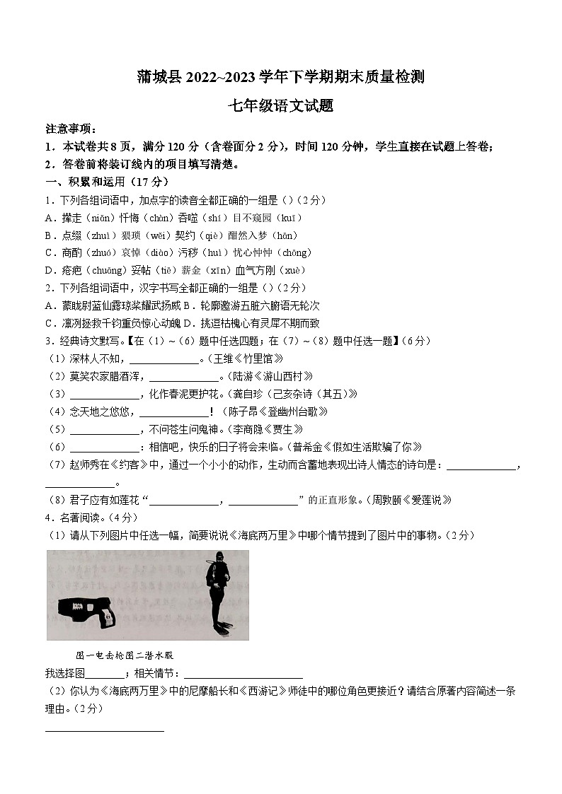 陕西省渭南市蒲城县2022-2023学年七年级下学期期末语文试题第1页
