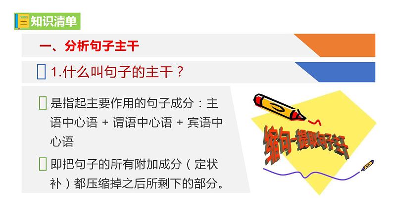 部编教材语法修辞“补白”八上微课《句子的主干》(PPT+任务单)05