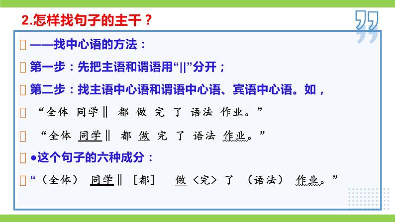 部编教材语法修辞“补白”八上微课《句子的主干》(PPT+任务单)06