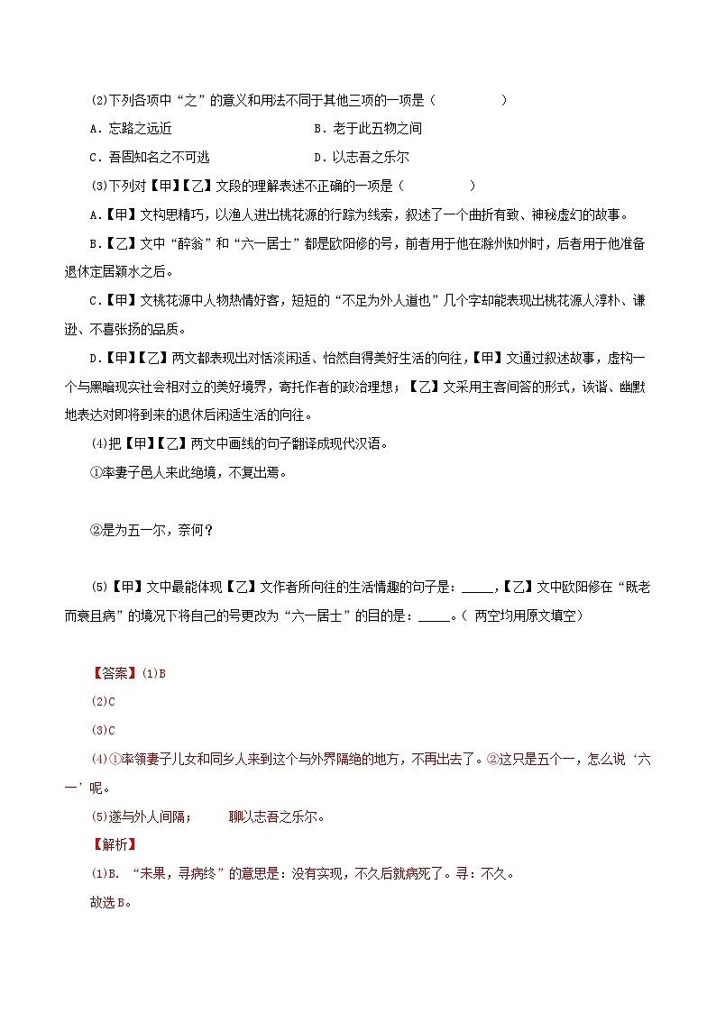 中考语文二轮复习 文言文对比阅读09 桃花源记(含解析)第2页